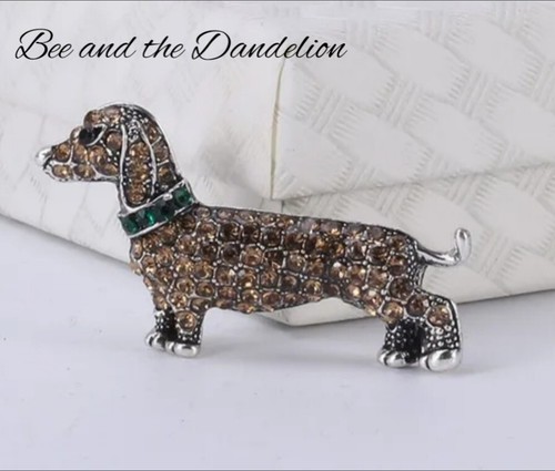 Brown rhinestone dachshund - brown,